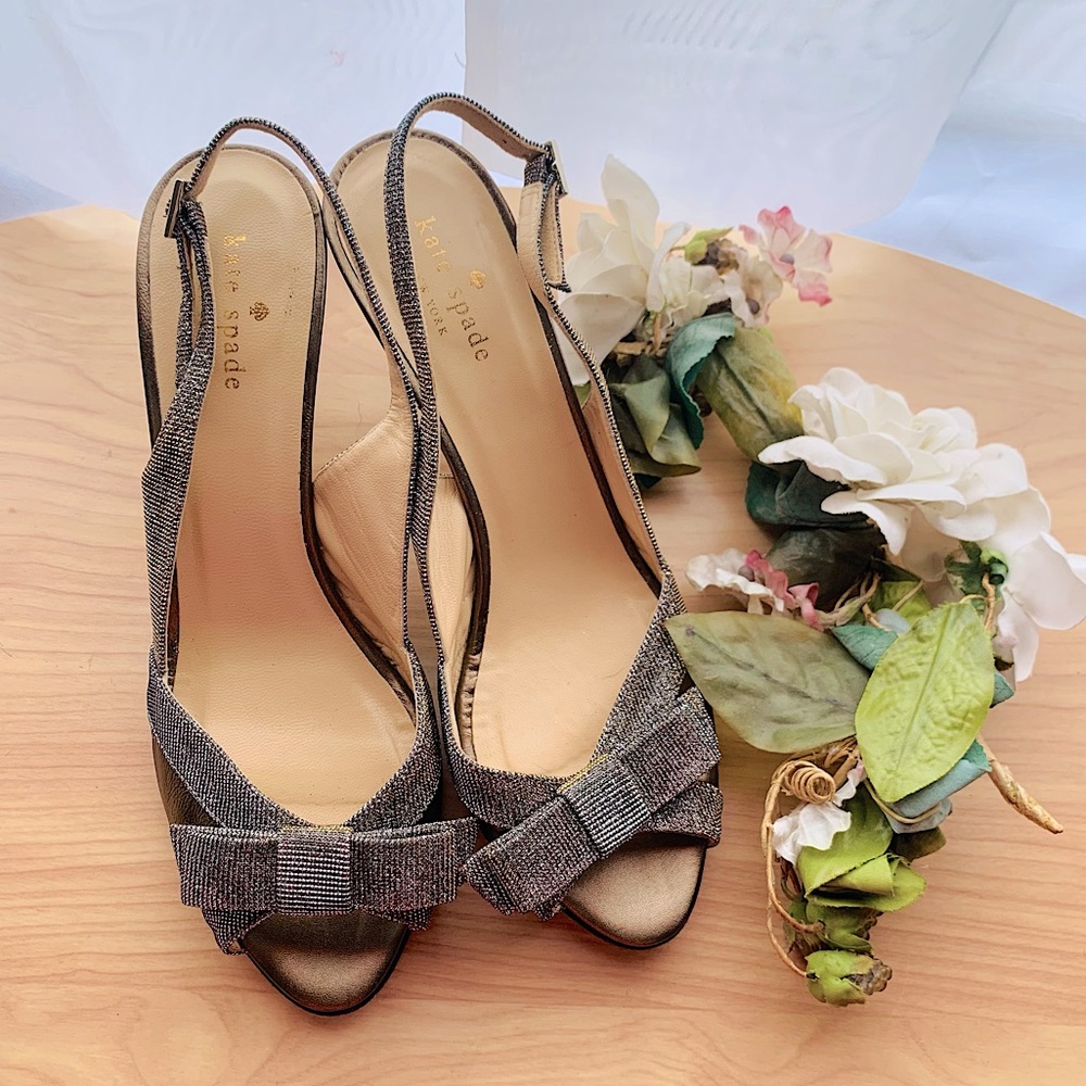 Kate Spade✨”Charm” Glitter Bow Slingback Glistening Strappy Heels